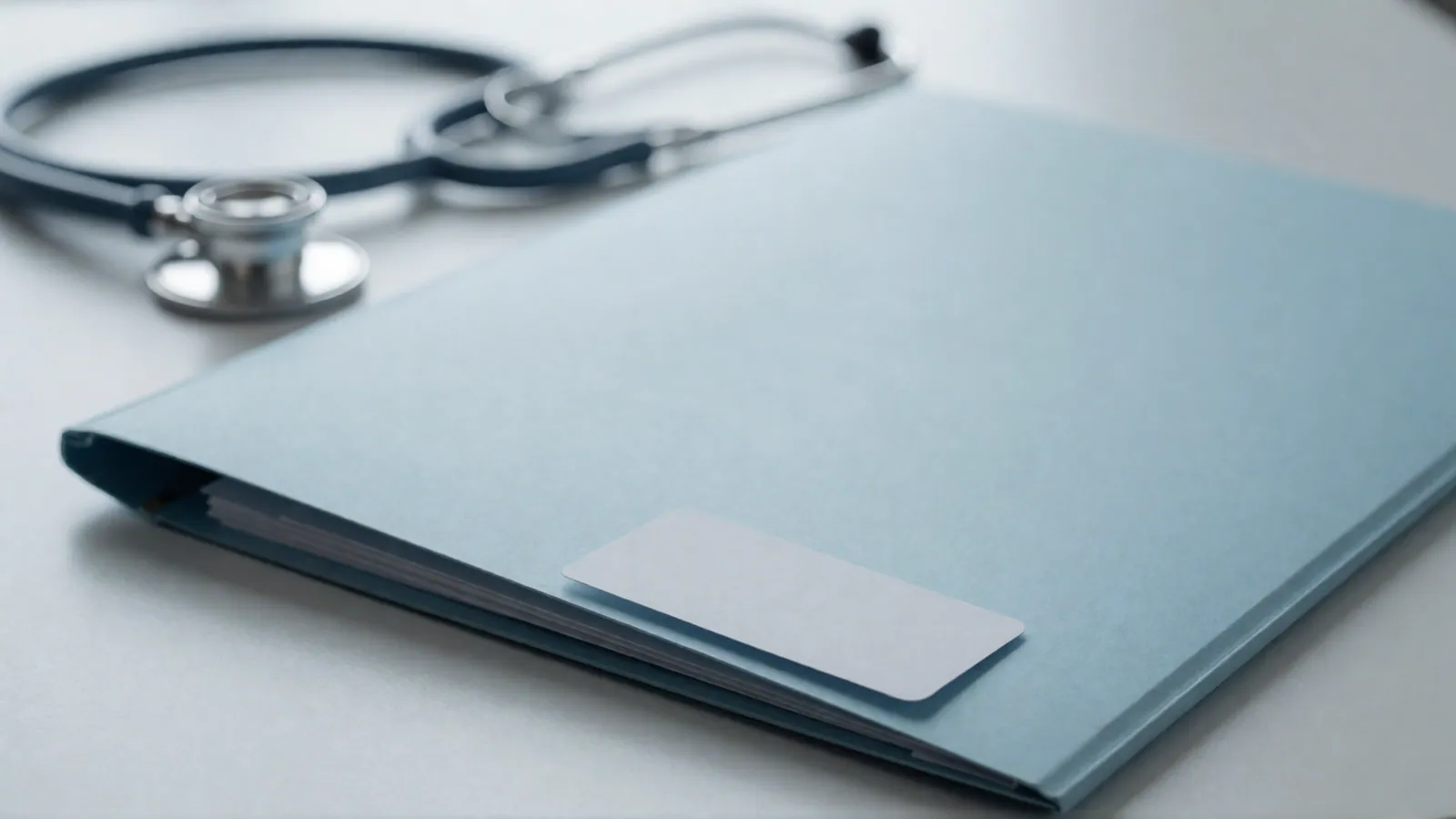 A buff folder closed on a desk with the edges of blank sheets showing, nothing written on the cover