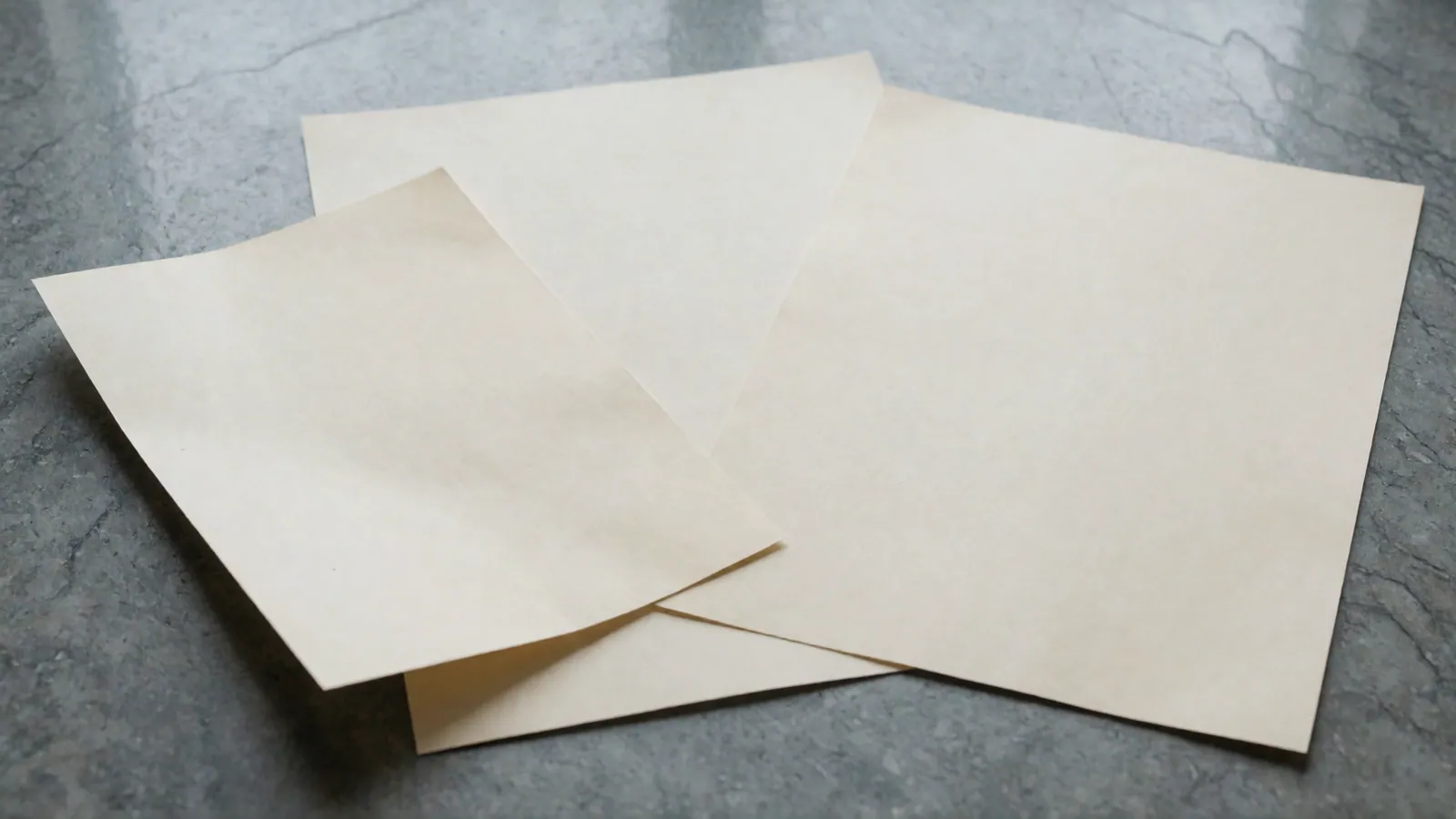 A blank sheet of security paper on a dark desk, its watermark an abstract wavy texture with no lettering in it