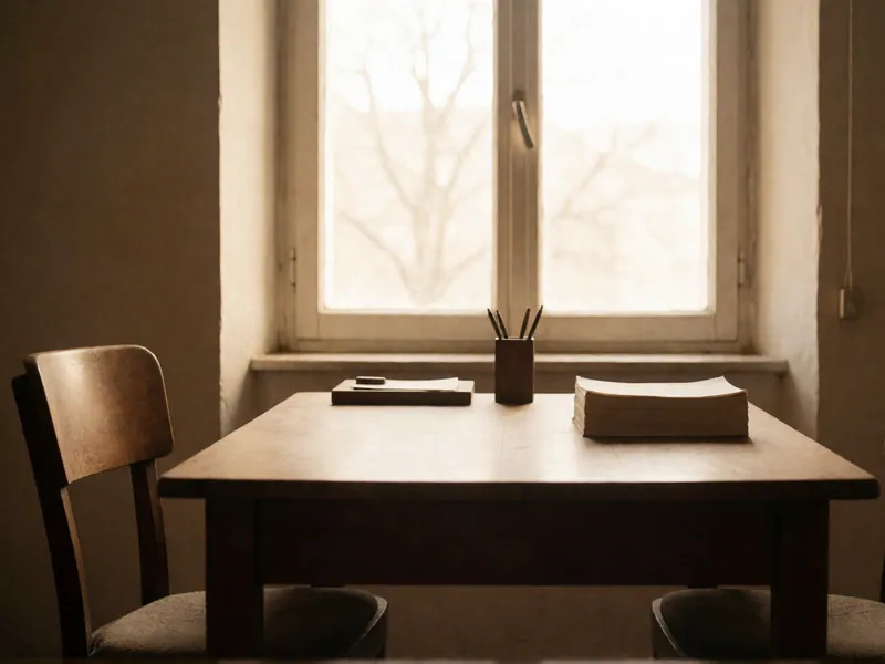 The signing table, empty