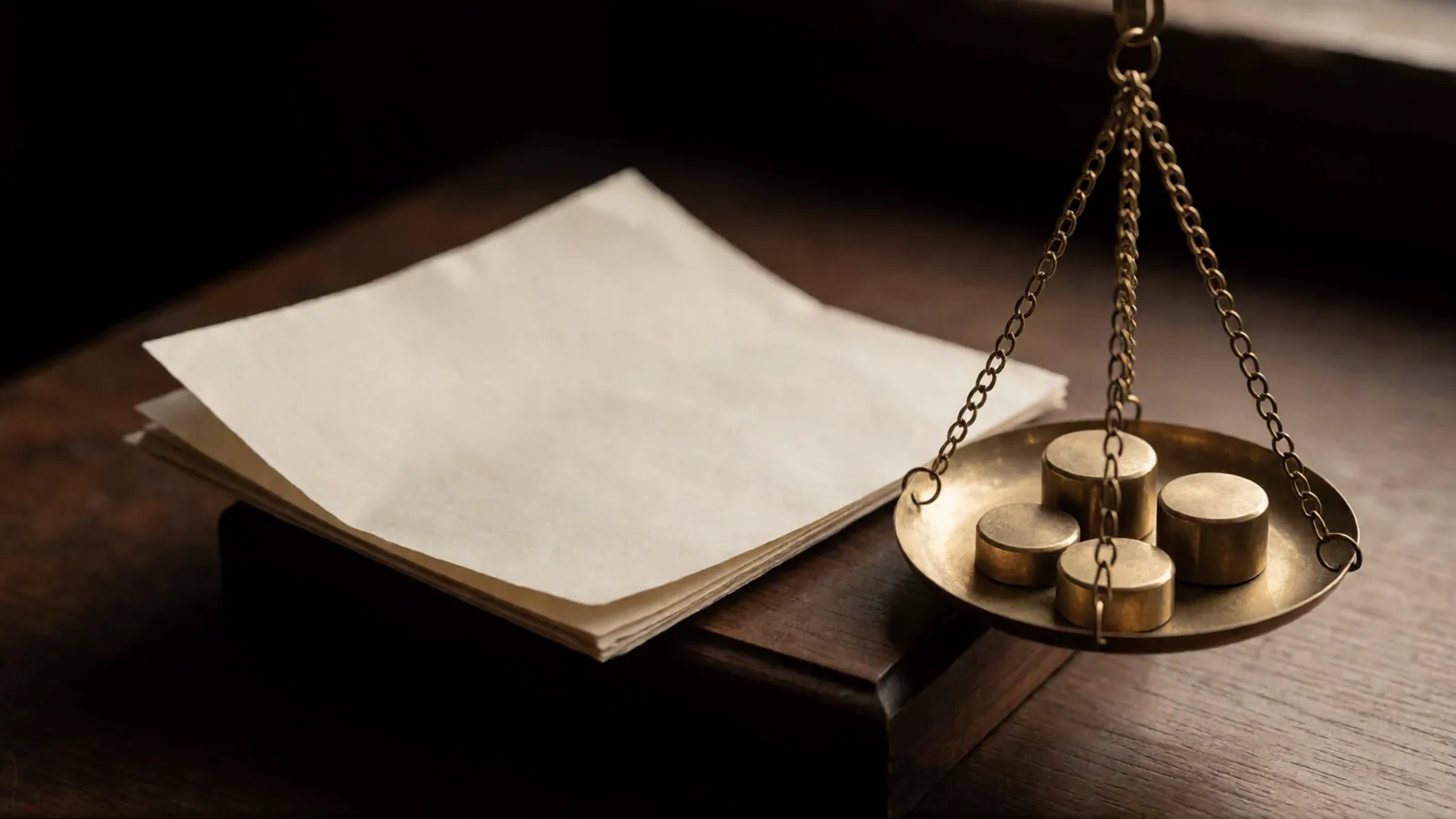 A rate card and a folded document on a desk under a lamp