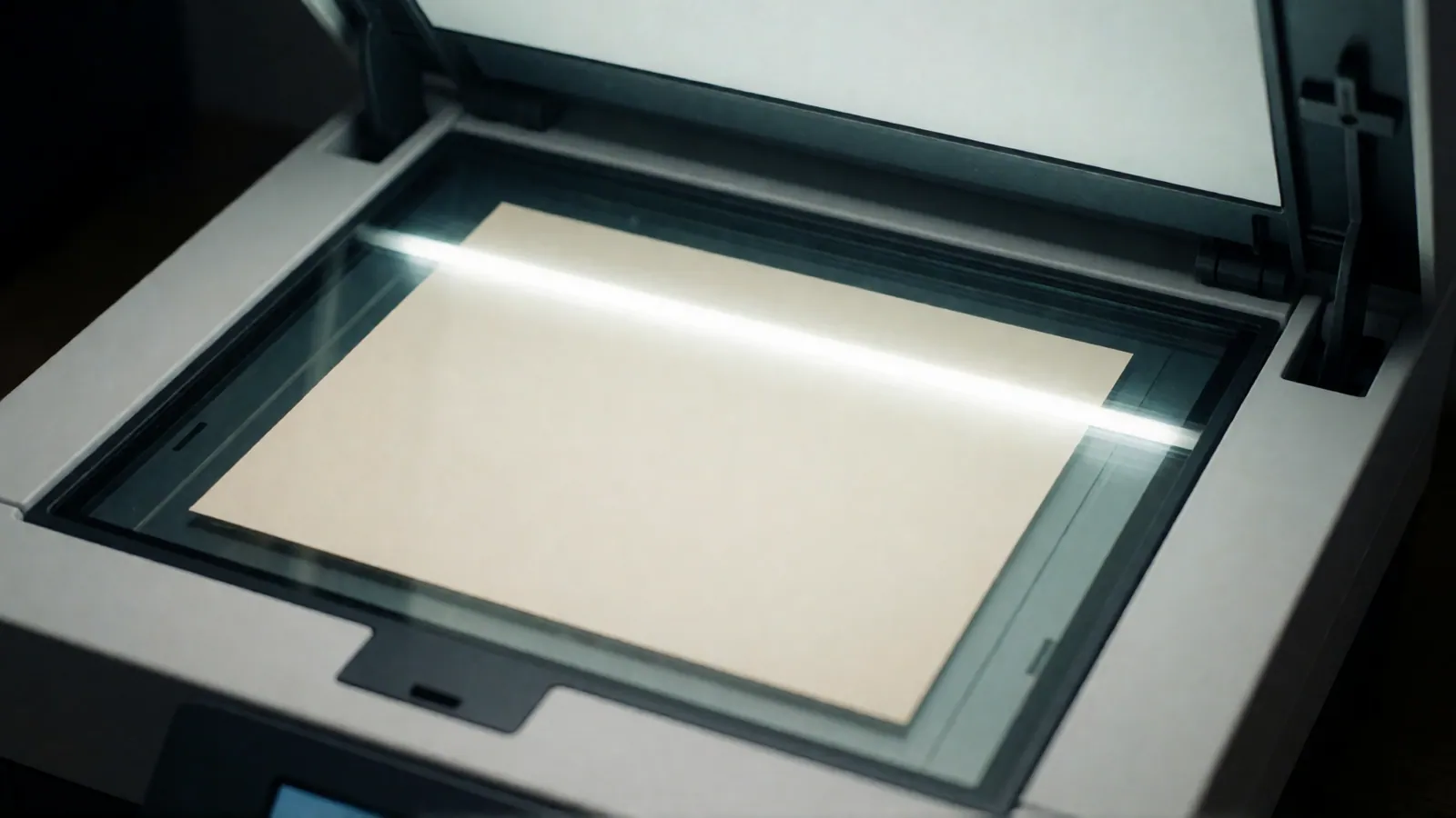 A sheet of blank paper lying flat under even daylight, photographed square on